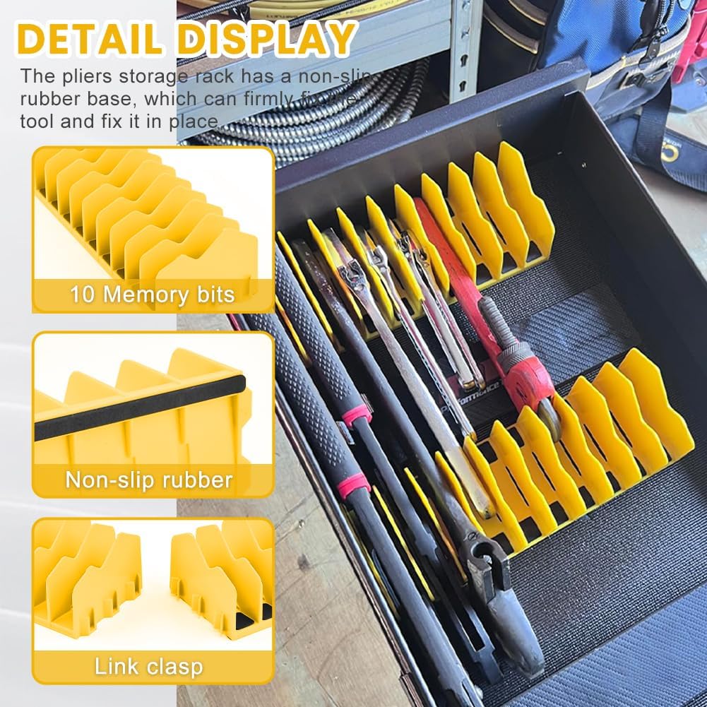 2 Pack Pliers Organizer Rack, 10 Slots Pliers Cutters Organizer Rack Plastic Tool Organizers Space Saving Tool Drawer Toolbox Organizers for Tools Box Storage(COLOR:yellow)