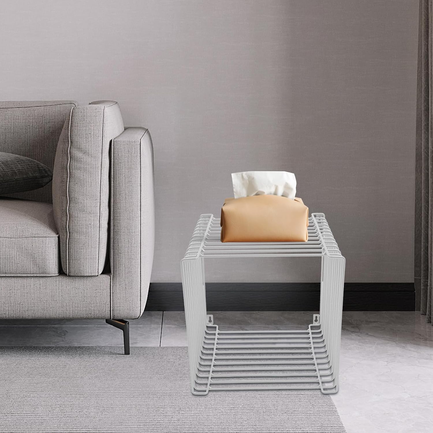 Square Geometric Side Table, 11.8 Inch Vintage Metal End Table Silver, 265 lbs Load Capacity, Minimalist Modern Accent Table for Living Room, Bedroom, Sofa, Office & Nightstand
