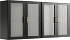24”W Wall Cabinet with Acrylic Glass Doors Set of 2, Kitchen Wall Cabinets with Adjustable Shelf, Laundry Room Wall Mounted Cabinet, Bathroom Wall Cabinet with Light(Black)