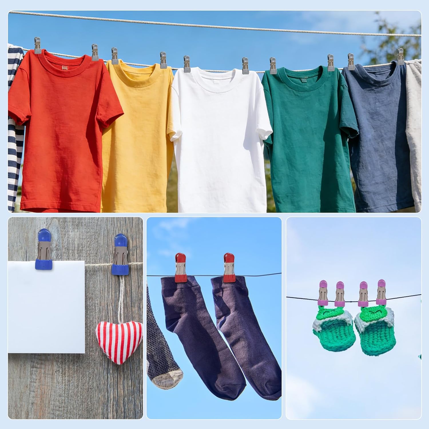 Clothes Pins Heavy Duty 72 Pack, Metal Clothespins, Chip Clips 2.17 inch, Clothespins for Clothesline Photo, Rubber Grips, 12 Colors
