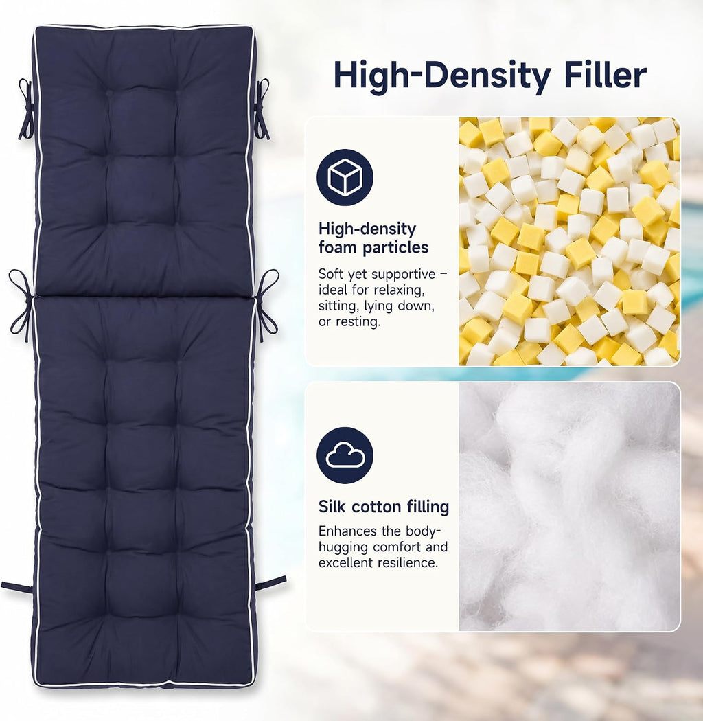 Elountik Chaise Lounge Cushion 72x21 in, 2 Pack Quick Dry Outdoor Seat Pad with Shredded Foam for Patio Furniture, Poolside, Deck Chairs