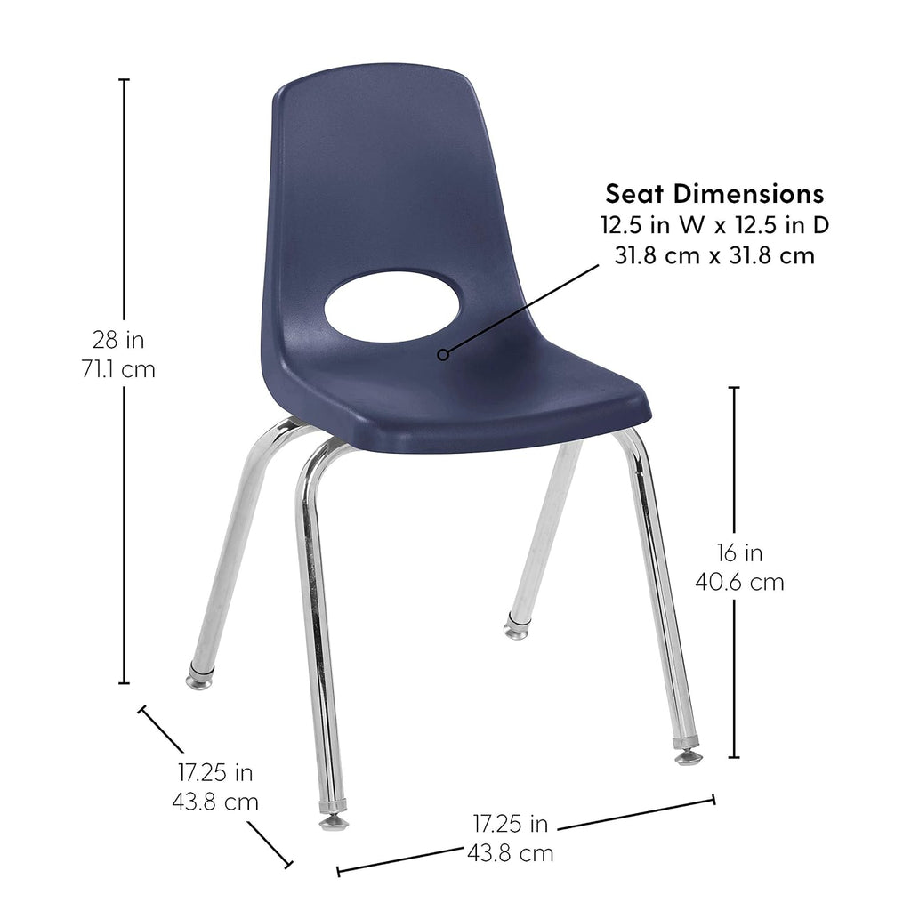 Factory Direct Partners 10384-NV 18"" School Stack Chair, Stacking Student Seat & 10368-NV 16"" School Stack Chair, Stacking Student Seat, Navy
