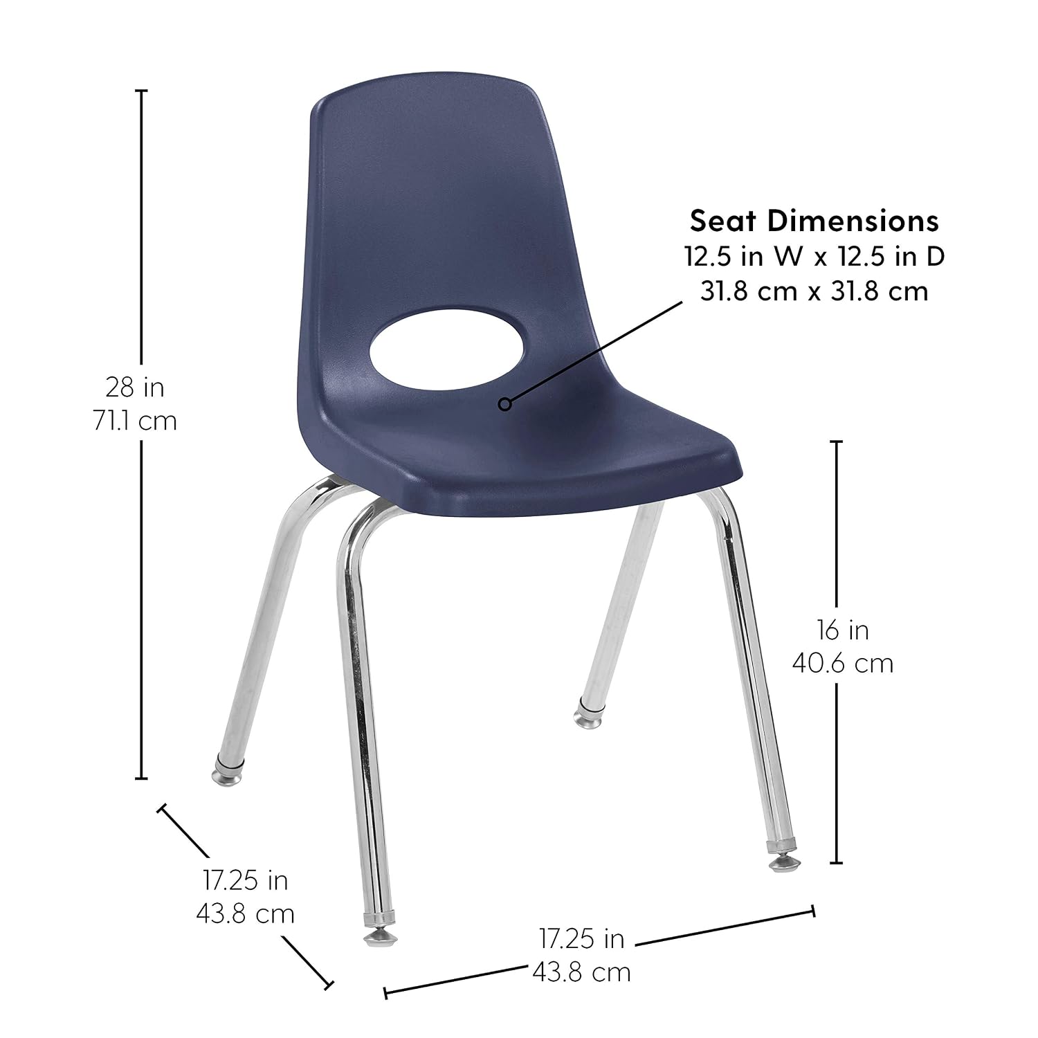 Factory Direct Partners 10384-NV 18"" School Stack Chair, Stacking Student Seat & 10368-NV 16"" School Stack Chair, Stacking Student Seat, Navy