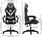 HOFFREE Gaming Chair Massage with Bluetooth Speakers and Led Lights Ergonomic Computer Gaming Chair with Footrest RGB Video Game Chair with High Back Lumbar Support White and Black