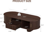 55.1" Oval Coffee Tables with Storage,Fluted Mid Century Modern Center Table with Drawer,Accent Coffee Table with Sliding Door for Living Room Small Space (Walnut)