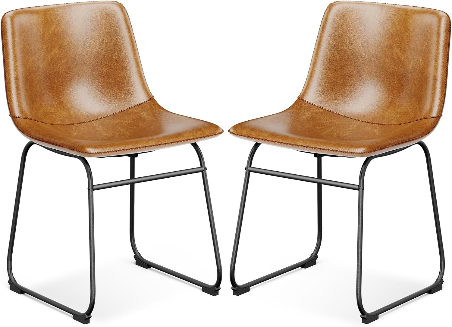 Dining Chairs Set of 8, 18 Inch Faux Leather Kitchen Chairs with Back, Modern Armless Dining Room Chair with Metal Legs for Home Bistro Coffee Shops (Brown)