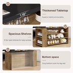 Tribesigns 55" Kitchen Island with Storage, Farmhouse 5-Tier Stationary Island Table with 5 Shelves, Wood Coffee Bar Table Storage Cabinet with Large Countertop for Kitchen, Vintage Brown