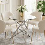 Round Glass Dining Table, 36" Small Kitchen Table for 2-4, Modern Dining Room Table with Clear Tempered Glass Top and Silver Stainless Steel Legs for Apartment, Small Space