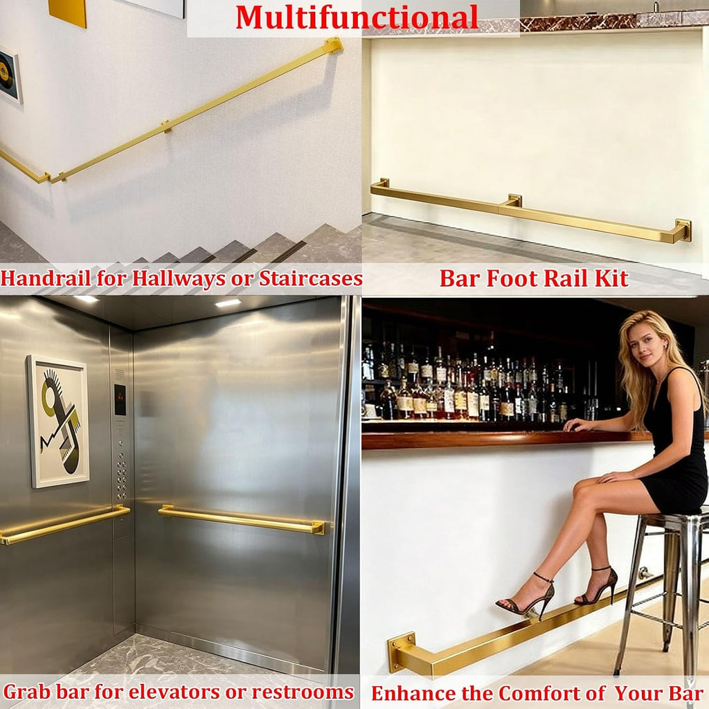 Bar Foot Rail Kit, Square Pipe Foot Rest for Bar Counter, Wall Mounted, Rest Brackets with Internal Connector, Stair Handrail, for Commercial & Home Coffee Shop(Black,5.5m)