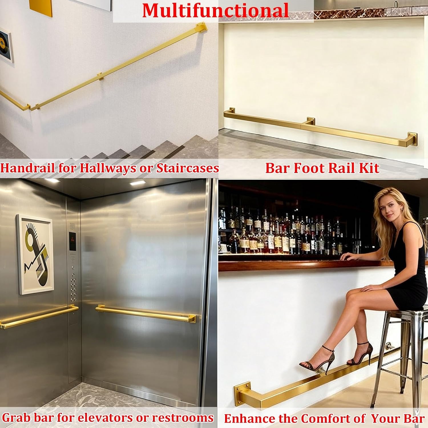 Bar Foot Rail Kit, Square Pipe Foot Rest for Bar Counter, Wall Mounted, Rest Brackets with Internal Connector, Stair Handrail, for Commercial & Home Coffee Shop(Black,5.5m)