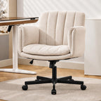 Criss Cross Office Chair with Wheels and Arms, Vanity Chair with Back, Comfy Swivel Cross Legged Office Chairs for Ultimate Comfort and Support, Unique Multifunctional Stylish Arms (Fabric Beige)