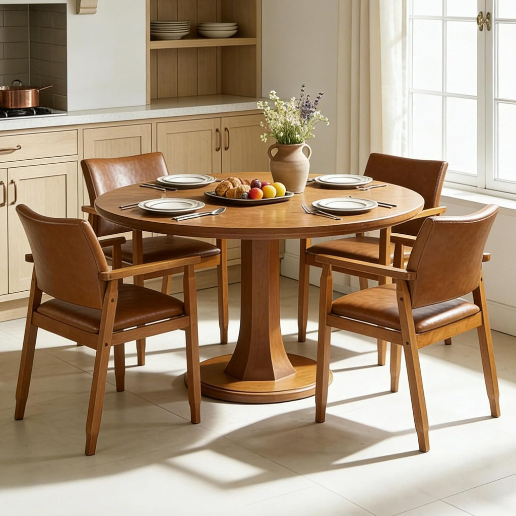 NOBPEINT Mid-Century Modern Dining Chairs with Armrest Set of 1, PU Leather Upholstered Dining Room Chairs with Solid Wood Frame, Walnut Kitchen Armchairs for Kitchen Living Room Restaurant, Brown