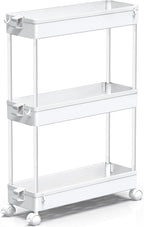 SPACEKEEPER Slim Rolling Storage Cart, 3 Tier Bathroom Storage Organizer Laundry Room Utility Cart Mobile Shelving Unit, Multi-Purpose for Kitchen Office Bathroom Laundry Narrow Places, White
