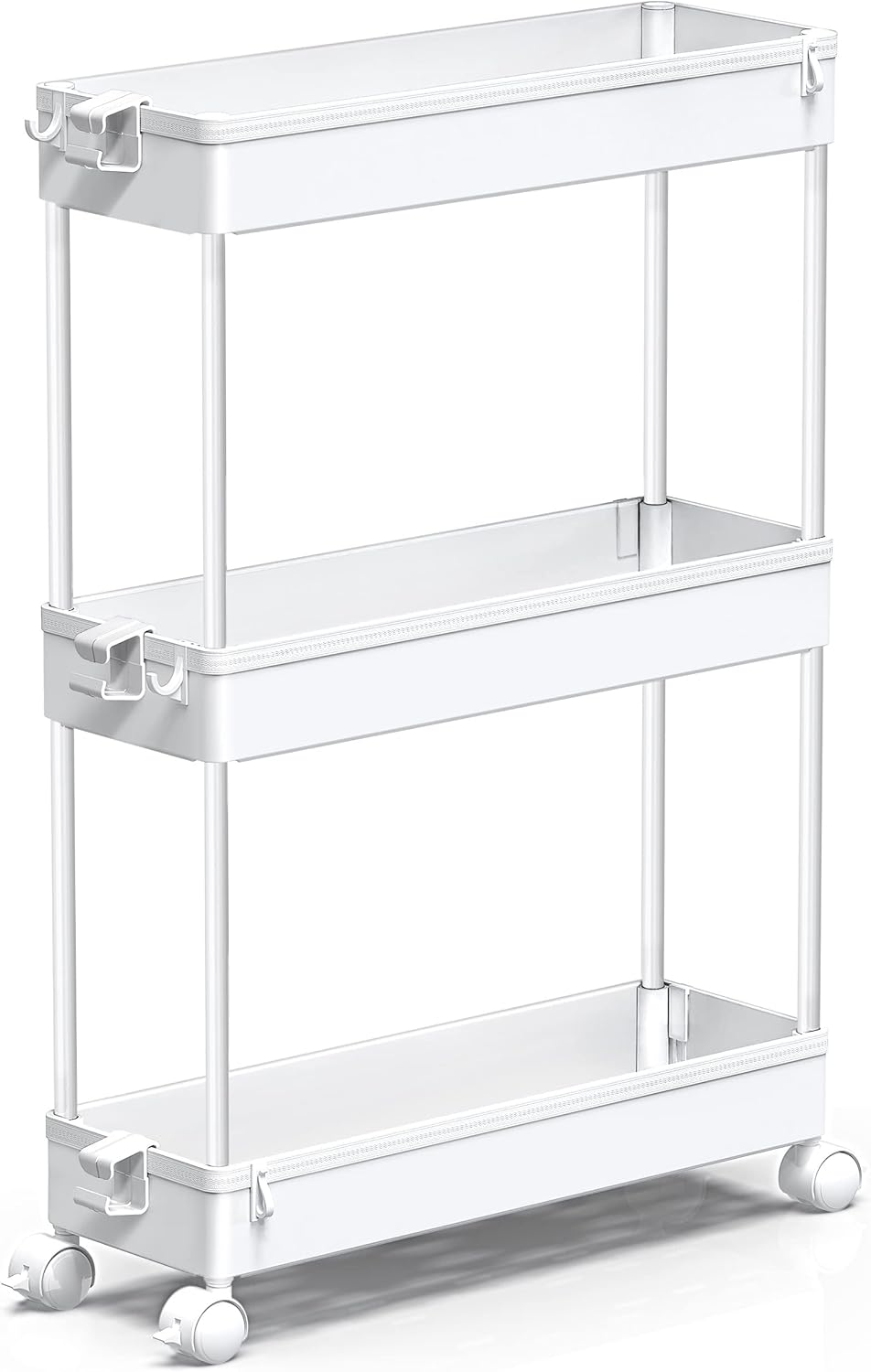 SPACEKEEPER Slim Rolling Storage Cart, 3 Tier Bathroom Storage Organizer Laundry Room Utility Cart Mobile Shelving Unit, Multi-Purpose for Kitchen Office Bathroom Laundry Narrow Places, White