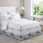Coastal Bed Skirt California King Size 18" Drop Ocean Blue Beige Starfish Shells Leaves Grey Wooden Ruffled Wrap Around Bed Skirts Adjustable Elastic Bedskirt Dust Ruffle for Queen King Cal.King Bed