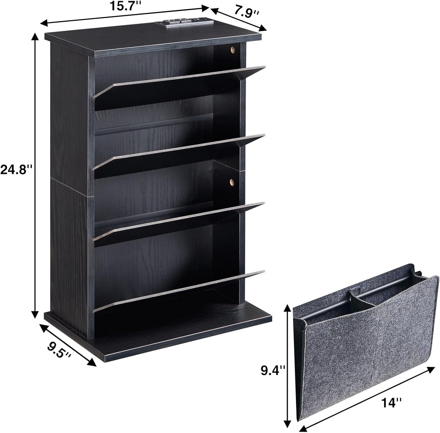 Narrow Side Table with Charging Station Slim End Table with Magazine Book Holder Organizer Rack & Storage Bag, Small Space Skinny Thin Nightstand Couch Sofa Bed Side Table for Bedroom, Living Room