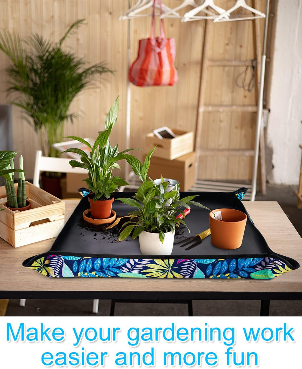 Waterproof Potting Mat for Indoor Plant Transplants, 29.5"x 29.5" Foldable Repotting Mat for Mess Control, Succulent Gardening Tray for Plant Lovers, Birthday Gifts for Women