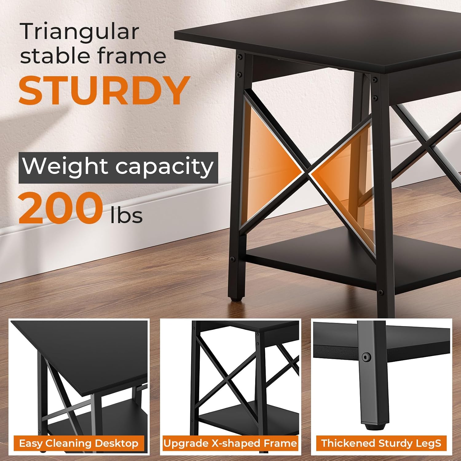 GreenForest Square End Table for Living Room, 20 Inch Large Side Table with X-Frame, Farmhouse Tall Bedside Nightstand with 2-Tier Storage Shelf, Black