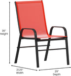 EMMA + OLIVER Alsek Patio Barstools - Powder Coated Steel Frames - Red Textilene Seats - Improved Air Circulation - Integrated Footrests - Set of 4