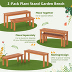 Tangkula Outdoor Backless Bench Set of 2, Solid Wood Patio Benches w/Slatted Seat, 2-Person Rustic Wooden Entryway Bench for Front Porch Garden Balcony Park Indoor, Weatherproof, Load up to 330 LBS