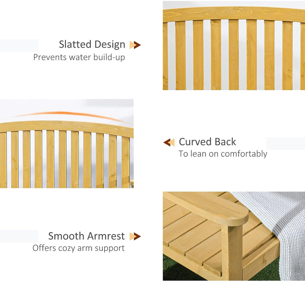 56-inch 2-Seat Hardwood Slatted Backrest Armrest Natural Finish Long-Lasting Durable Premium Quality All-Weather Heavy-Duty Eco-Friendly Sturdy