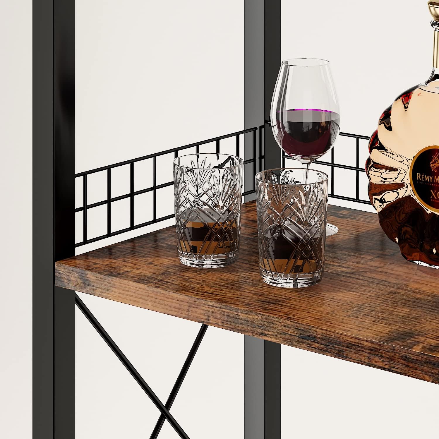 Homeiju Wine Rack Freestanding Floor, Bar Cabinet for Liquor and Glasses | 4-Tier bar Cabinet with Tabletop, Glass Holder, Storage Drawer and Wine Storage for Living Room (Patent No.D29872845)