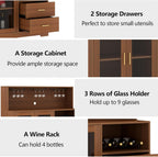 Auromie Wine Bar Cabinet with LED Light, Home Coffee Cabinet with Wine and Glass Rack, Kitchen Buffet Sideboard with Storage Cabinet&Drawers, Modern Liquor Cabinet for Living Room Dining Room (Brown)