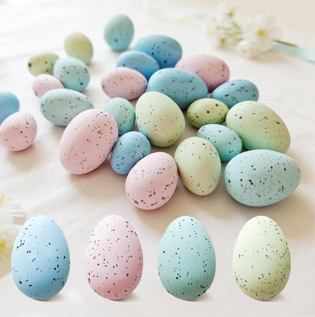 24Pcs Easter Speckled Eggs - Assorted Sizes Faux Pastel Chicken Eggs for Vase & Bowl Filler, DIY Easter Spring Home Party Favors and Wedding Table Decorations