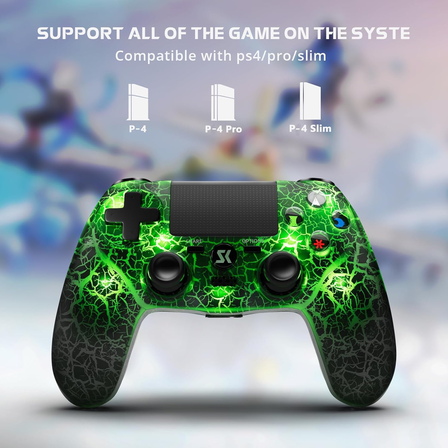 Boowen Wireless Controller for PS4, Controller Compatible with PS4/Pro/Slim,Double Shock 6-Axis Motion Sensor, Sensitive Touch Pad, Built-in Speaker & Stereo Headphone Jack (Black Crack RGB Light)