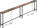 SUPERJARE 102 Inch Sofa Table with 2 Power Outlets and USB-C Ports, 5.9 Inch Narrow Console Table with Storage, Extra-Long, for Entryway Hallway Couch Behind Sofa, Small Spaces, Rustic Brown