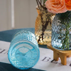 OFFIDIX Glass Vase,6.2 * 3.5in Large Mouth Shape Geometric Faceted Design Flower Vase for Weddings,Events,Decorating,Office,Home Decor