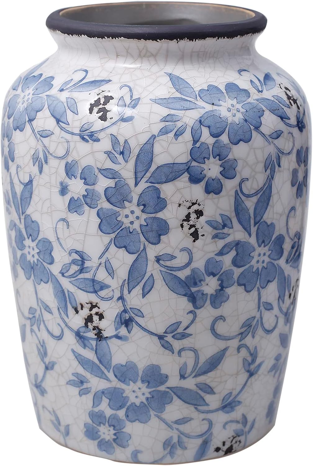 Light Blue White vase Flower Ceramic Porcelain Vintage Chinoiserie Floral French 8" H