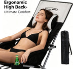 YOUNG WOOD High Beach Chair, Camping Chair, High Back Extra Wide Seat Chair with Comfortable Pillow & Storage Pocketsuitable for Adults, Children and Pets Fishing, PLoad Capacity 350lb,Black.1p