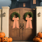 Orange Fall Wreath Sash for Front Door Farmhouse Thanksgiving | 2 Pcs, Plaid, 60 Inch, DIY Embroidery, Autumn