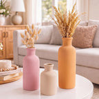Domensi Modern Ceramic Vase Set of 3 Pink Orange Boho Vases for Home Farmhouse Rustic Decorative Bottles for Living Room Bedroom Shelf Table Bookshelf Entryway Decoration Housewarming Gift