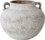 Rustic Farmhouse Textured Ceramic Vase with Two Handles, Distressed White Pottery Flower Vase for Centerpiece, Decorative Vases for Living Room, Kitchen, Table Top Decor, Gift & Weddings