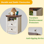 Farmhouse Night Stand with LED Lights,Charging Station, End Table with 2 Drawers & Open Shelf, Modern Bedside Table with USB Ports & Outlets, Side Table Wood for Bedroom Living Room, White