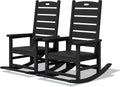 SERWALL Outdoor Rocking Chair Set of 2, Oversized Rocking Chair with Footboard for Adults, HDPE All Weather Resistant Rocking Chairs for Patio, 350lbs Weight Capacity, Black