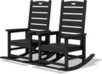 SERWALL Outdoor Rocking Chair Set of 2, Oversized Rocking Chair with Footboard for Adults, HDPE All Weather Resistant Rocking Chairs for Patio, 350lbs Weight Capacity, Black