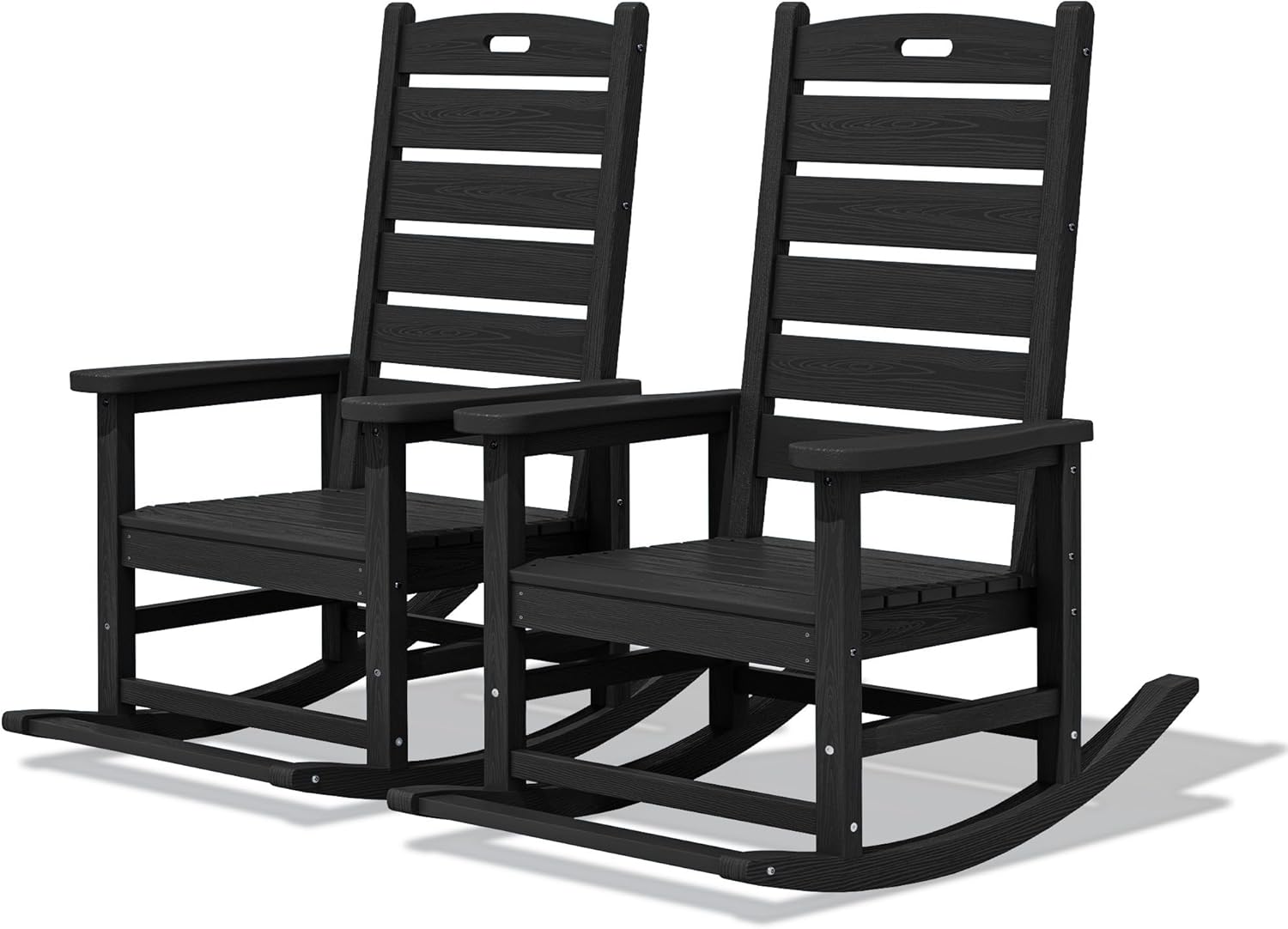 SERWALL Outdoor Rocking Chair Set of 2, Oversized Rocking Chair with Footboard for Adults, HDPE All Weather Resistant Rocking Chairs for Patio, 350lbs Weight Capacity, Black