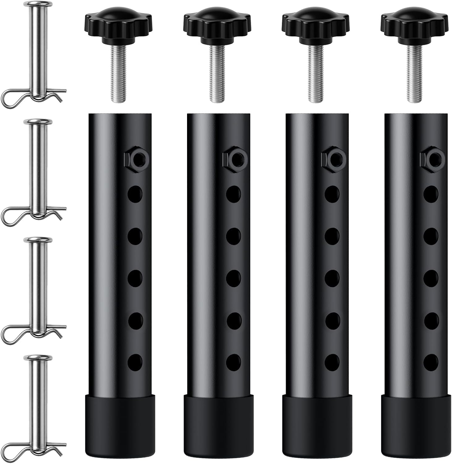 4Pack Folding Table Leg Extenders, 5 Levels Adjustable Height Rise Up to 6.1” Heavy Duty Steel Table Risers for Straight and Bent Legs Under 1.4" Diameters, Black
