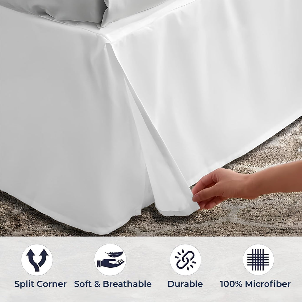 SGI Bedding 10 inch Drop Bed Skirt Queen Size - Platform Style with Secure Fit, Classic Tailored Look, Elegant Pleated Style Dust Ruffle, Split Corners, Wrinkle Resistant Microfiber - White
