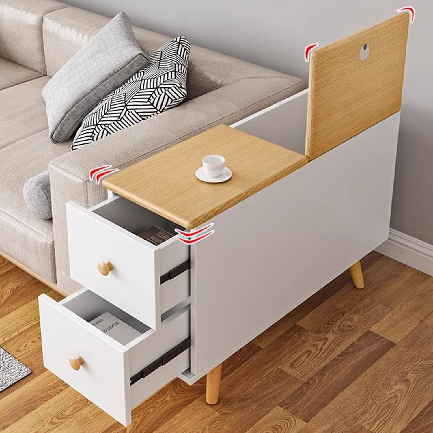 Side Table With 2 Drawers & Hidden Storage Couch Table Sturdy Nightstand With Cable Management Holes Modern Coffee Table Multi-Purpose End Table For Bedroom, Living Room, Office(Black,35.4x11.8x23.6in