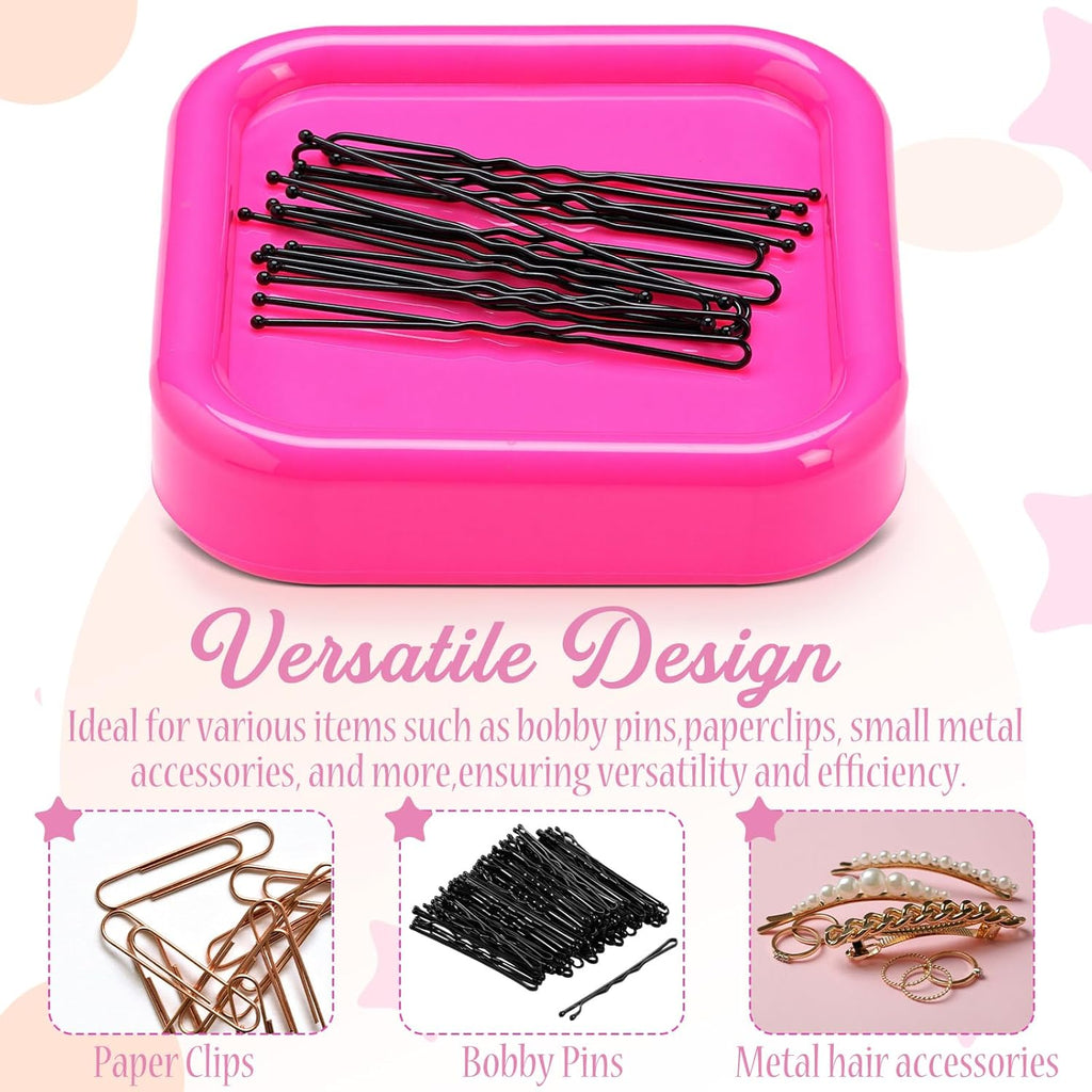Tellegloww 1 Pcs Magnetic Bobby Pin Holder Square Paper Clip Holder Magnetic Hairpin Storage Box Sewing Pincushion Hair Clip Collector for Desk Vanity Sewing DIY Project (Pink)