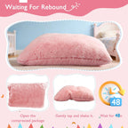 3 in 1 Kids Bean Bag Chair Bed, Kids Fluffy Stuffed Floor Pillow for Gaming and Reading, Ultra Soft Faux Fur Fabric Bean Bag Chairs to Lounger for Playroom, Living Room, Bedroom, Pink