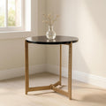 Metal Accent Table with Glass Top, Modern Round Side Table for Living Room and Bedroom, No Assembly Required, Indoor/Outdoor, Glass and Metal Home Decor, Living Room Accent Table – 18", Gold