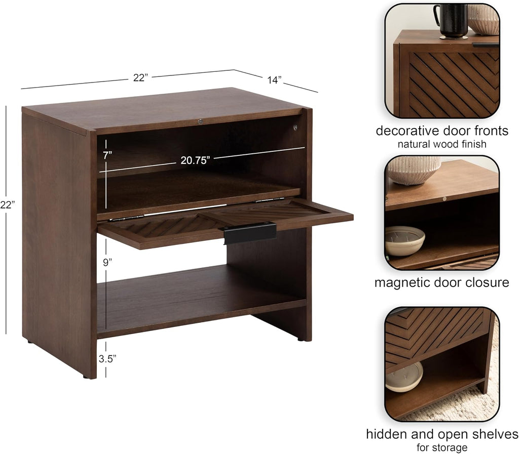 Kate and Laurel Mezzeta Modern Slatted Wood Side Table with Storage, 22 x 14 x 22, Natural Wood, Transitional Chevron Mango Wood End Table with Bonus Shelf Below for Bedroom Nightstand