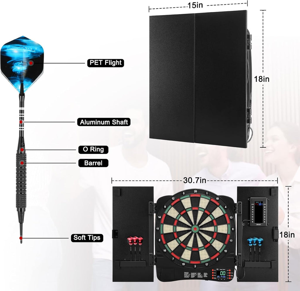 Electronic Dartboard Cabinet, Digital Soft Tip Dartboards with LED Scoreboard, Dart Board Set with 40 Games 420 Variants, 6 Darts, 100 Tips