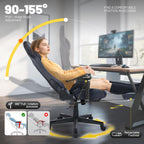Gaming Chair with footrest,6D armrests for Gamer Chair,360° Perfectly Support Your Elbows and Wrists,Breathable Suede Fabric and 155° Recline with lumb Support(Dark Gray-Blue) (Grey-Blue)