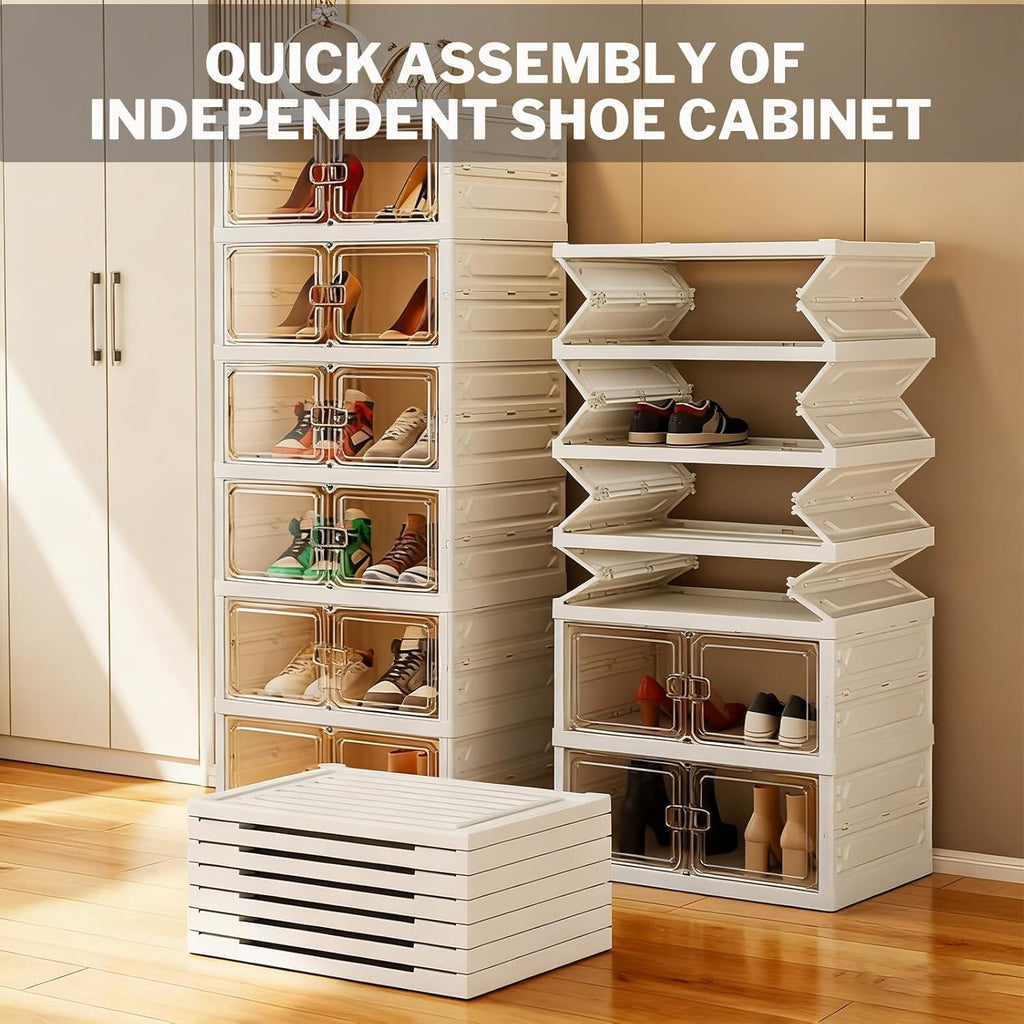 UFORU 9 Tiers 18 Pairs White Foldable Shoe Rack Organizer with Magnetic Doors,Shoe Storage Organizer for Closet Entryway,Large Dust-Proof Shoe Storage Boxes,Easy Assembly Storage